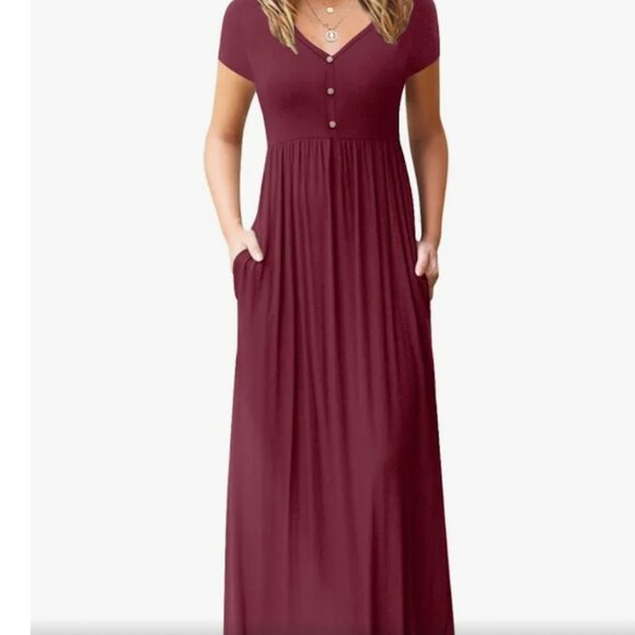 Grecerelle burgundy short sleeve  maxi dress - Picture 3 of 6